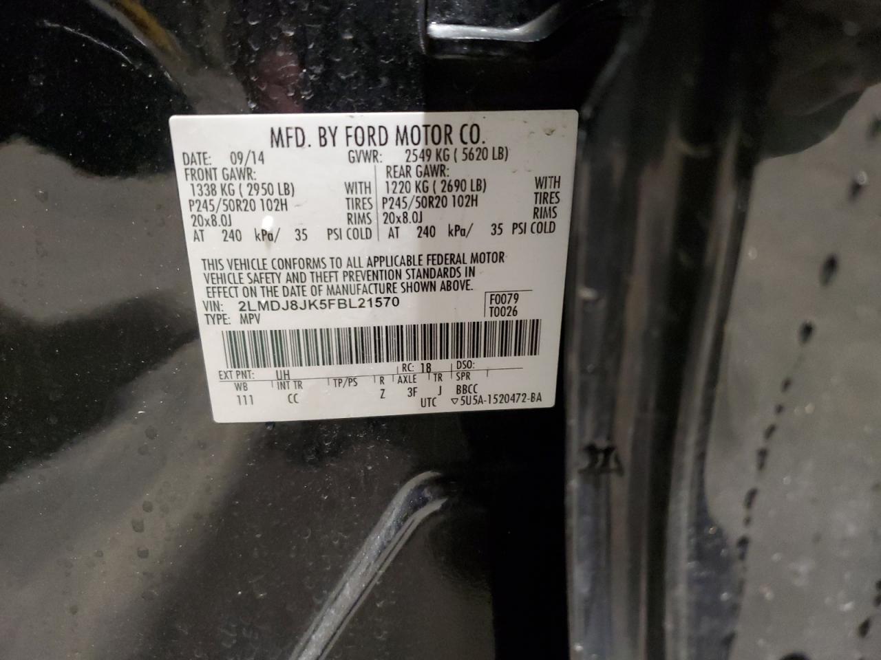 2015 Lincoln Mkx VIN: 2LMDJ8JK5FBL21570 Lot: 90491005