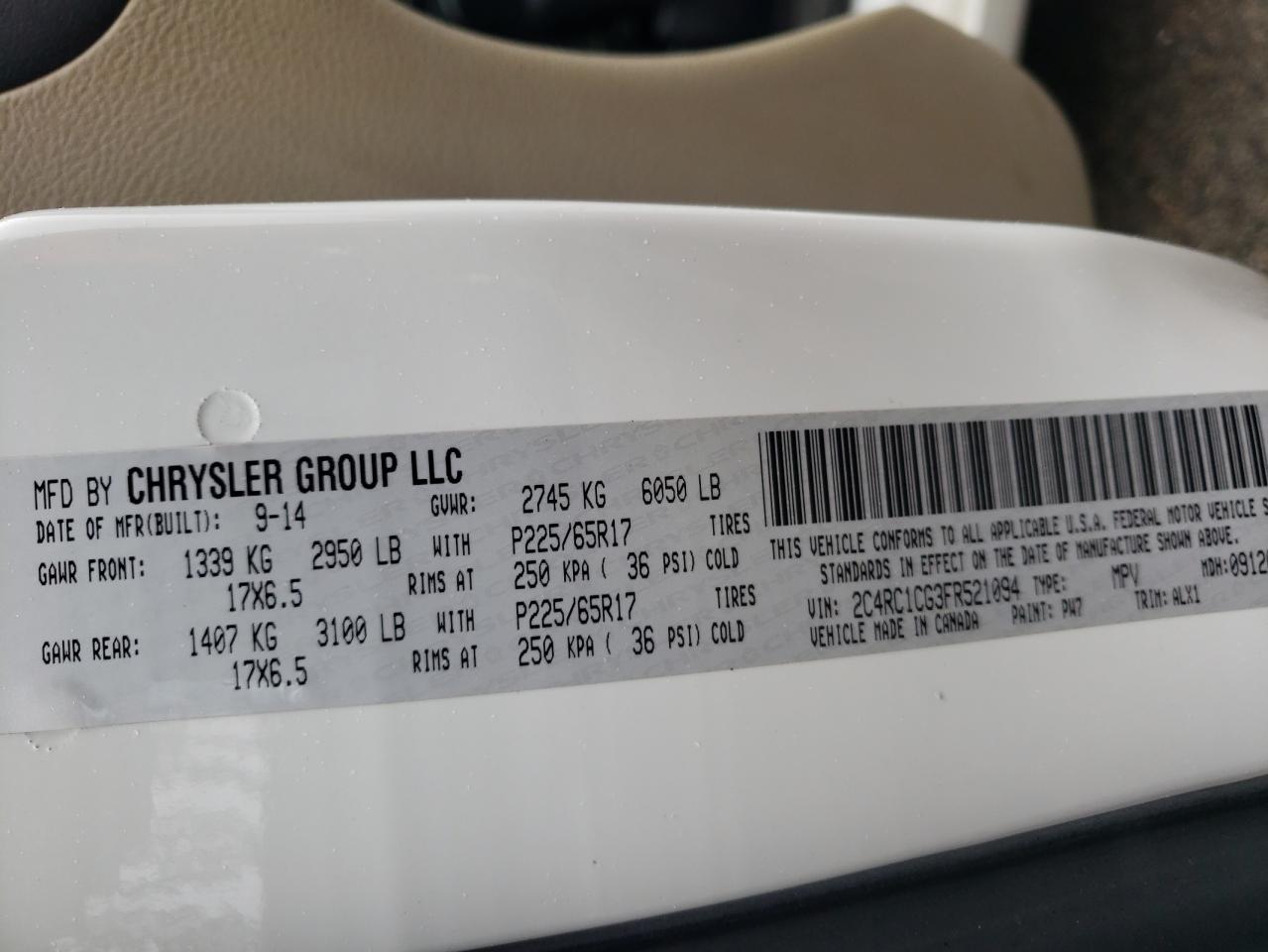 2015 Chrysler Town & Country Touring L VIN: 2C4RC1CG3FR521094 Lot: 89803755