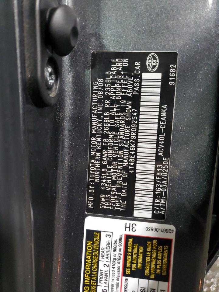 2009 Toyota Camry Base VIN: 4T4BE46K79R092547 Lot: 85715245