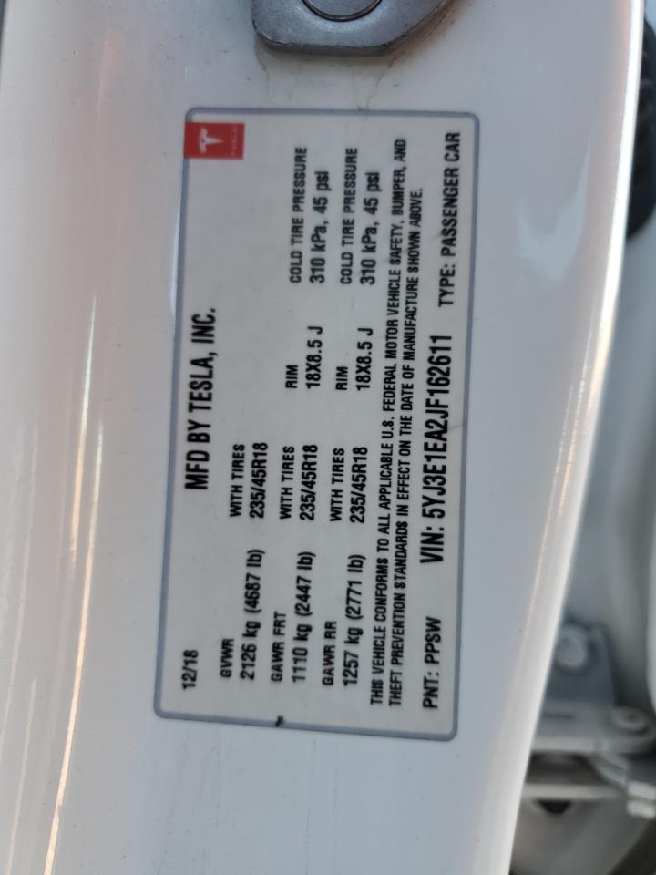 2018 Tesla Model 3 VIN: 5YJ3E1EA2JF162611 Lot: 86700015