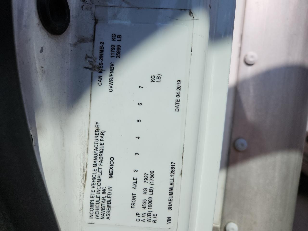 2020 International Mv607 - Box Truck VIN: 3HAEUMML6LL128817 Lot: 87098325