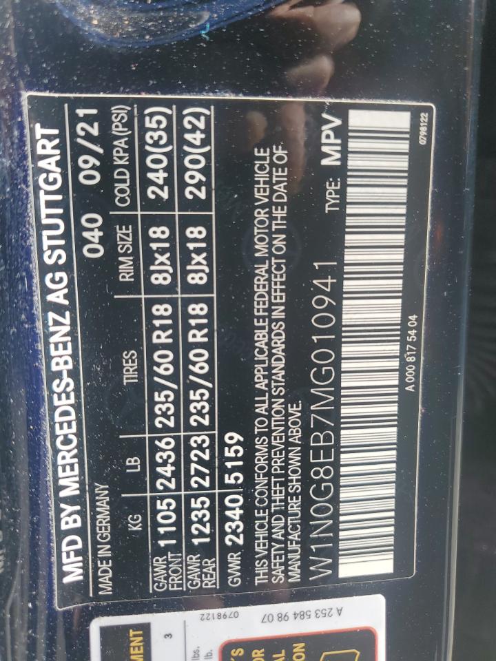 2021 Mercedes-Benz Glc 300 4Matic VIN: W1N0G8EB7MG010941 Lot: 84927605