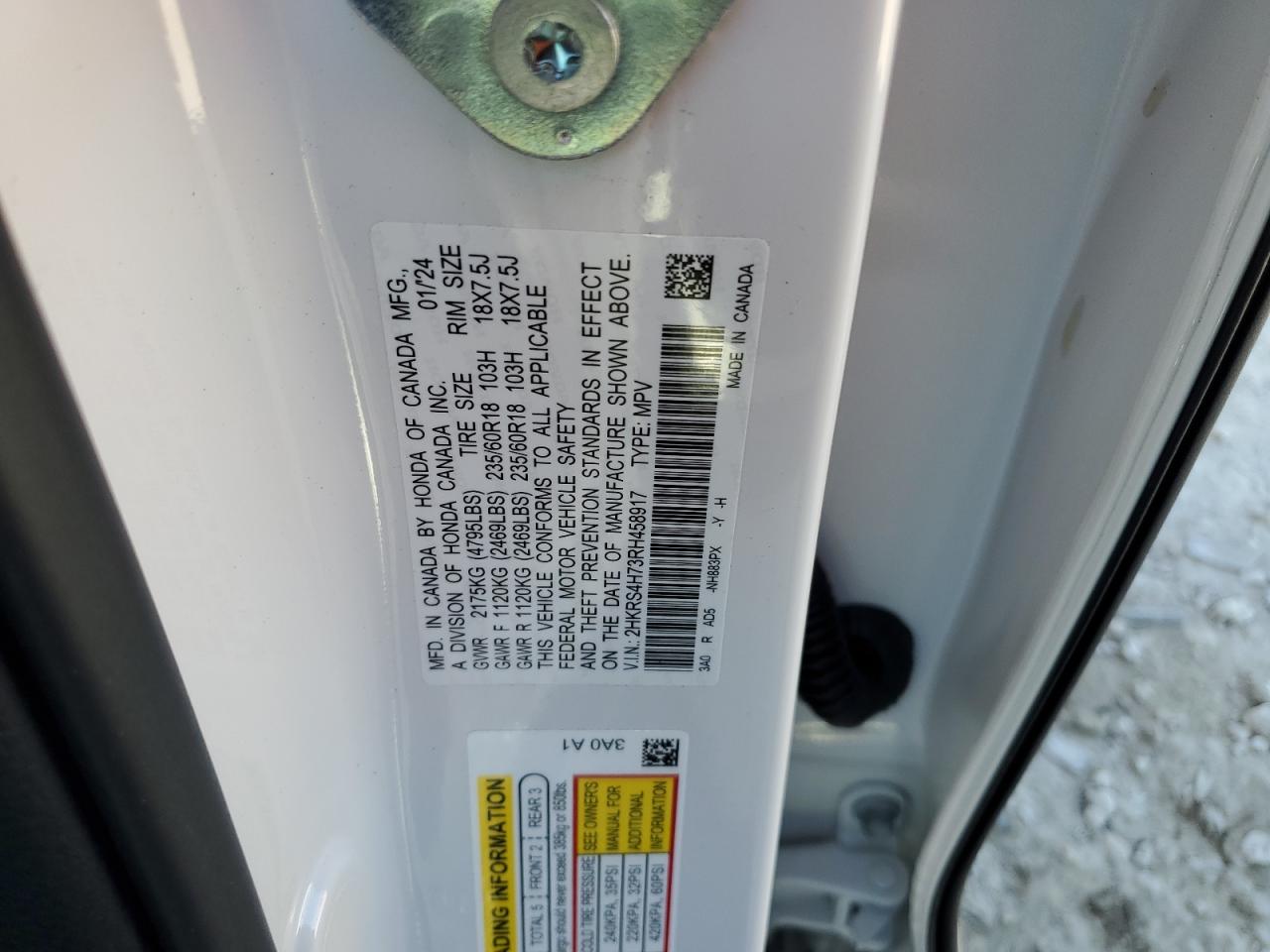 2024 Honda Cr-V Exl VIN: 2HKRS4H73RH458917 Lot: 87461065