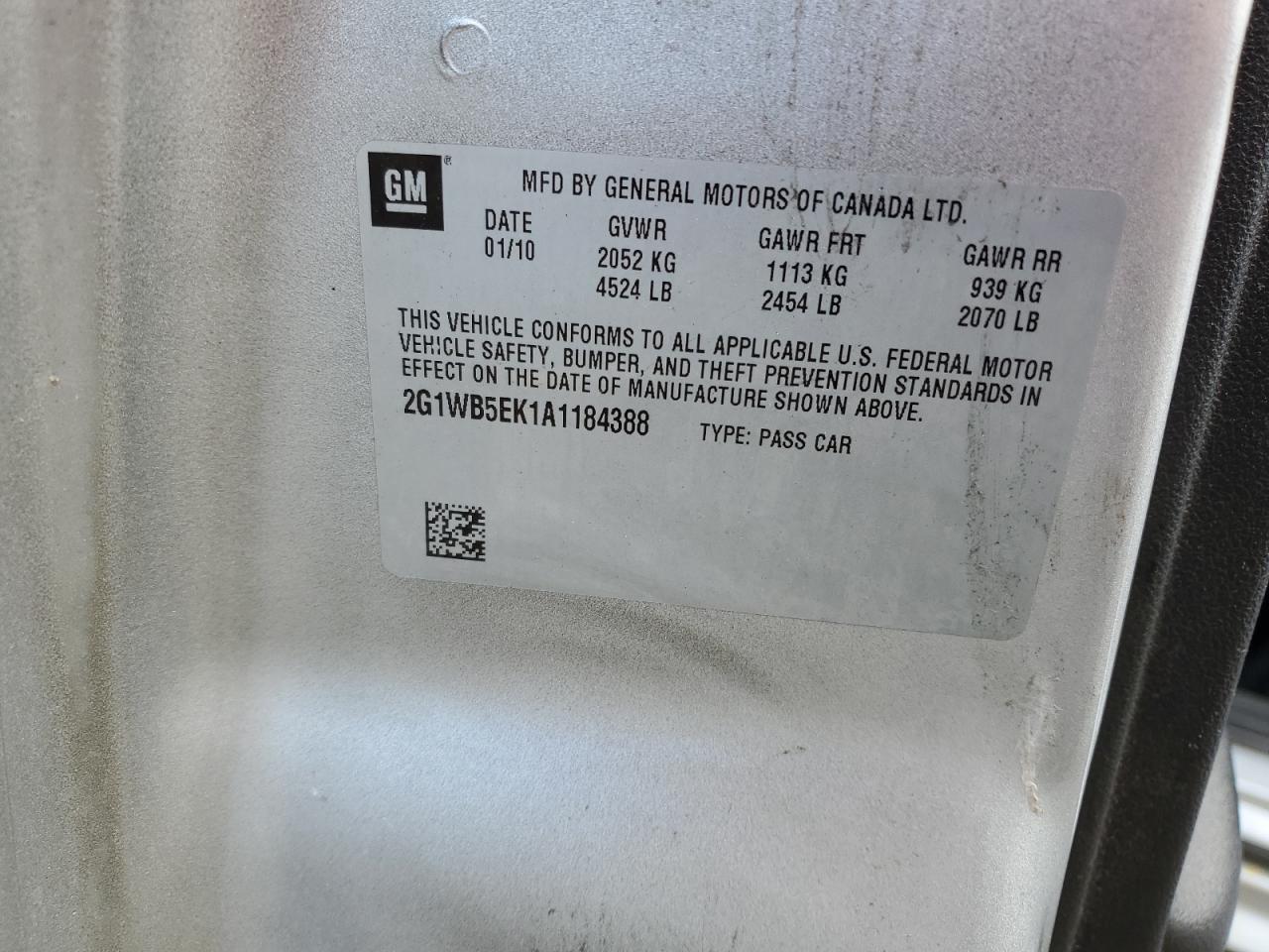 2010 Chevrolet Impala Lt VIN: 2G1WB5EK1A1184388 Lot: 90894335