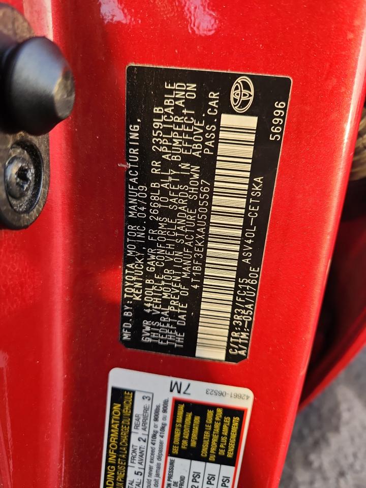 2010 Toyota Camry Base VIN: 4T1BF3EKXAU505567 Lot: 82516575