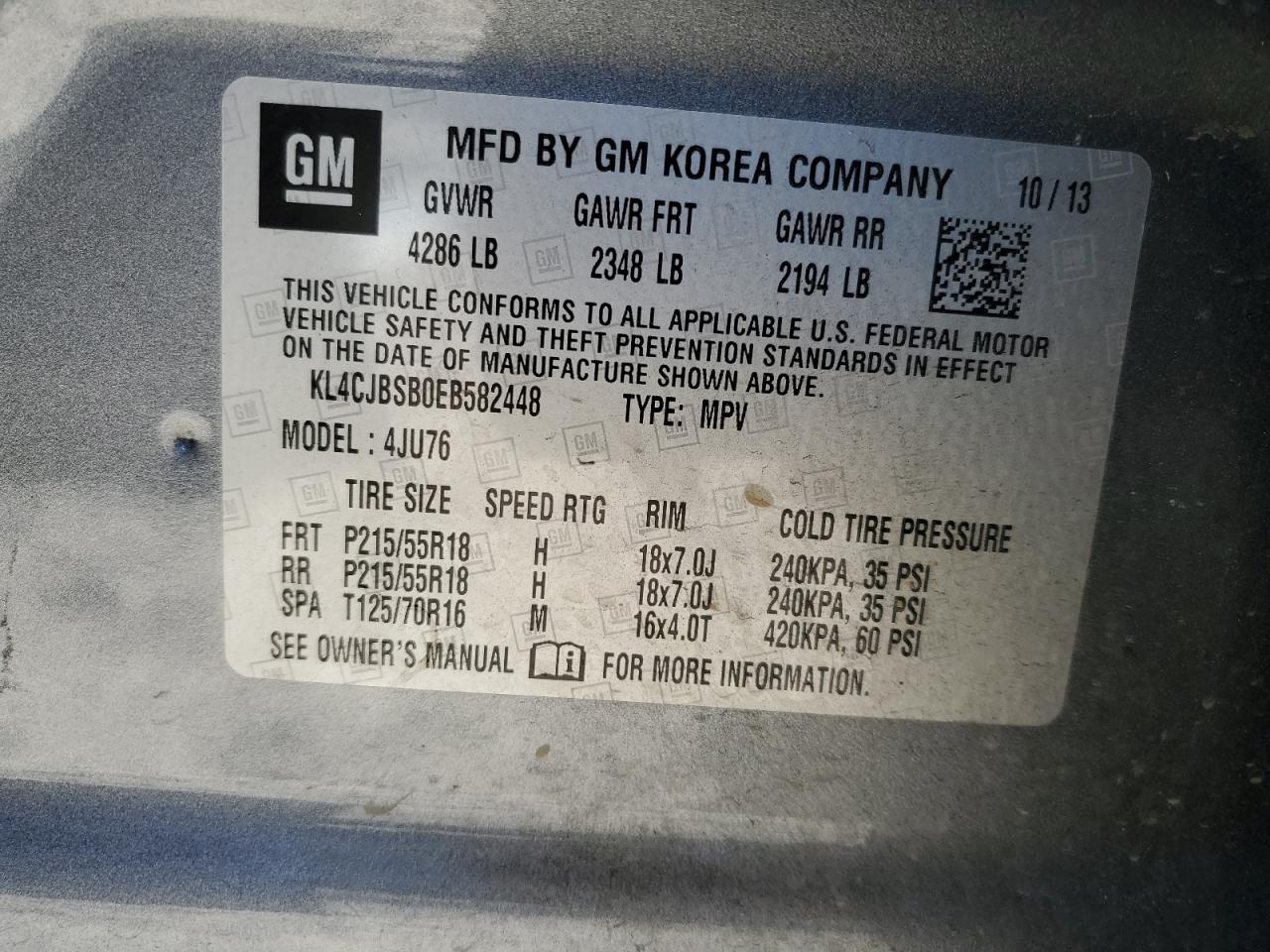 2014 Buick Encore Convenience VIN: KL4CJBSB0EB582448 Lot: 89688025