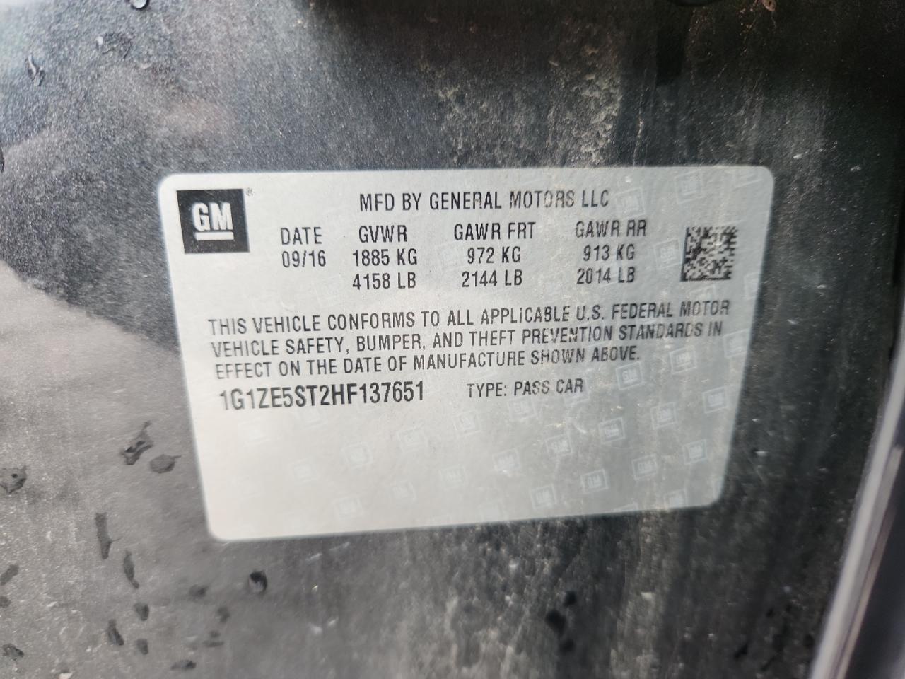2017 Chevrolet Malibu Lt VIN: 1G1ZE5ST2HF137651 Lot: 84741115