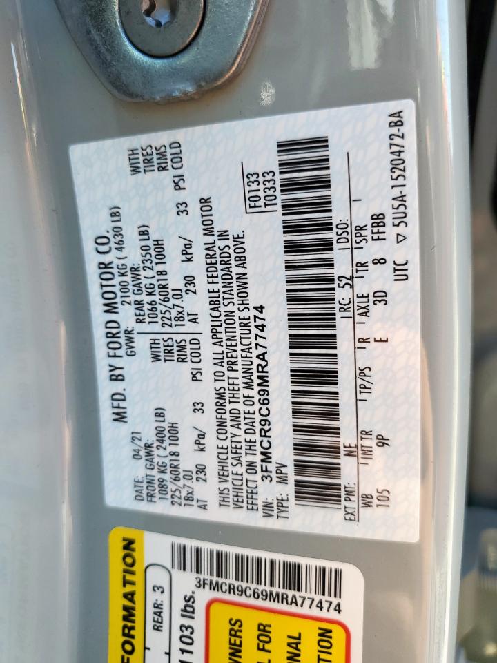 2021 Ford Bronco Sport Outer Banks VIN: 3FMCR9C69MRA77474 Lot: 85573355