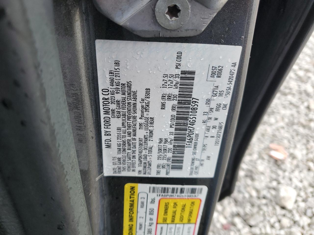 2016 Ford Fusion Se VIN: 1FA6P0H74G5108597 Lot: 90593835