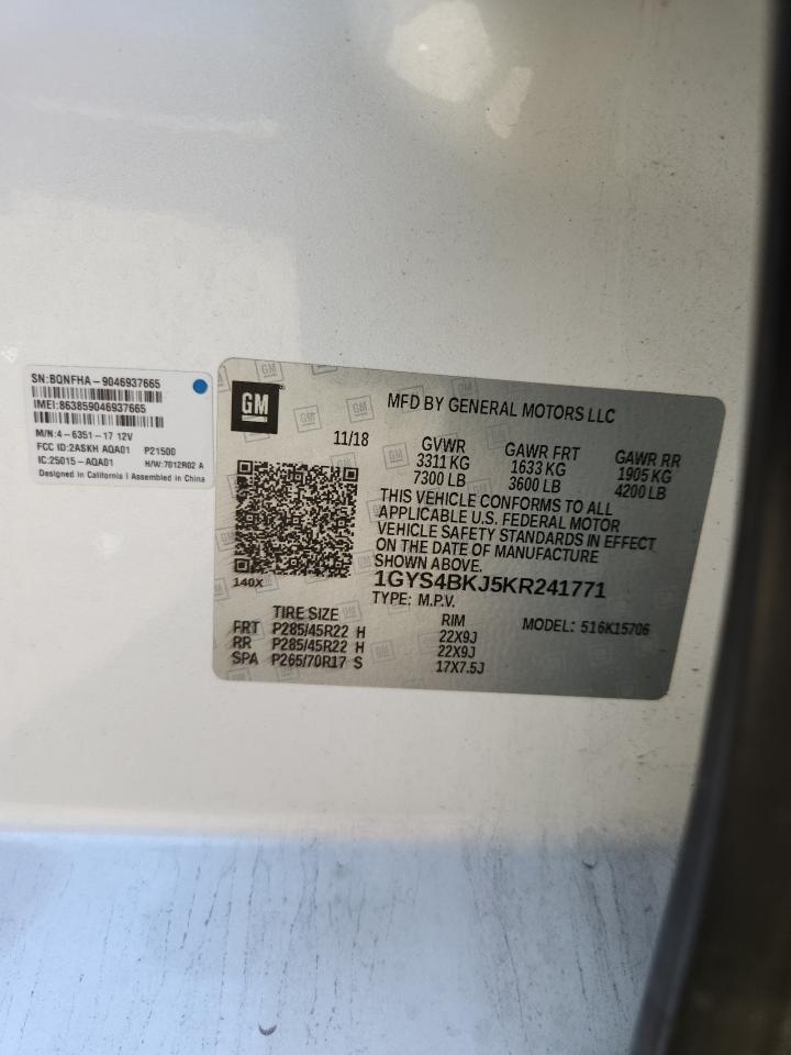 2019 Cadillac Escalade Luxury VIN: 1GYS4BKJ5KR241771 Lot: 87307235