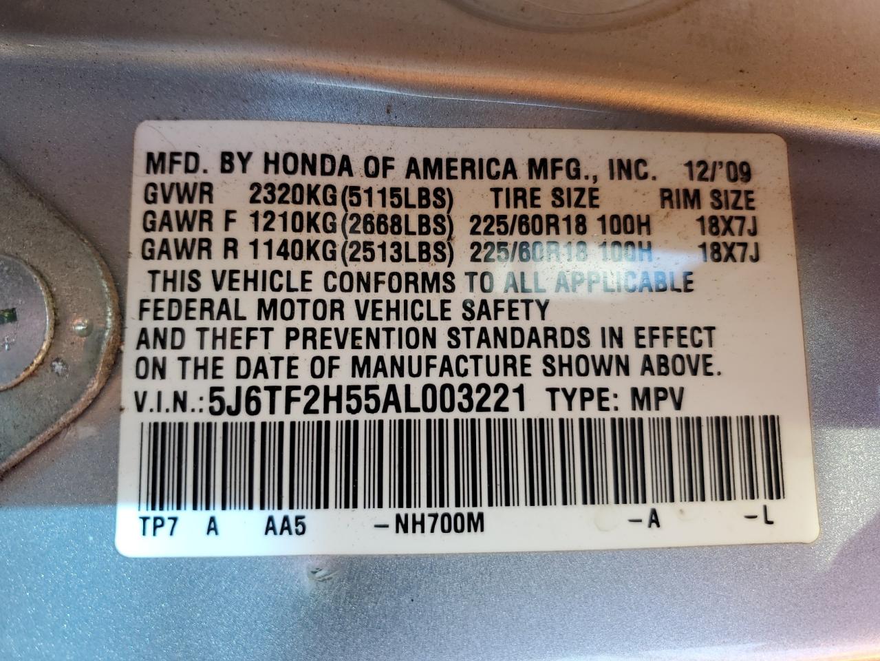 2010 Honda Accord Crosstour Exl VIN: 5J6TF2H55AL003221 Lot: 86184345
