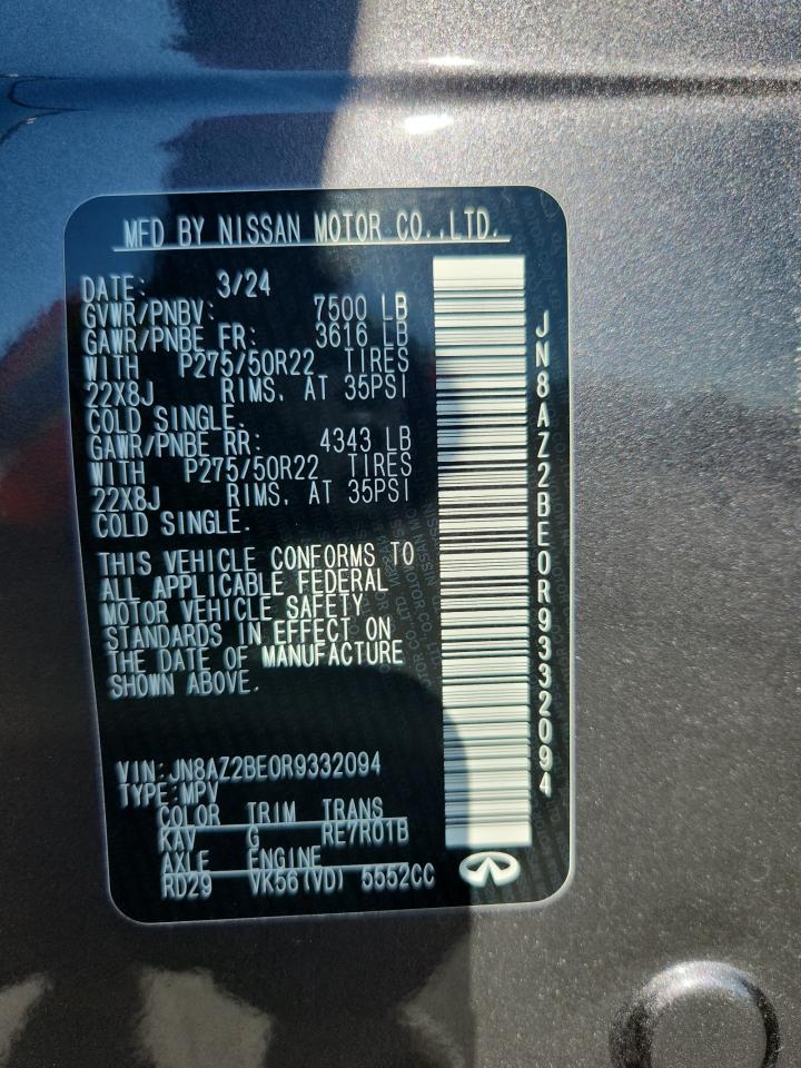 2024 Infiniti Qx80 Sensory VIN: JN8AZ2BE0R9332094 Lot: 86426825