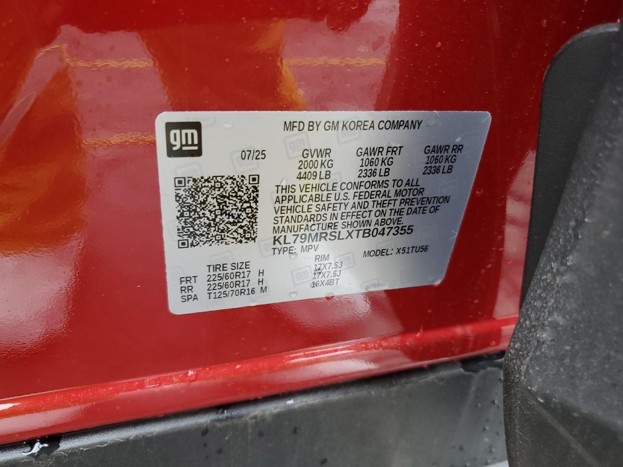 2026 Chevrolet Trailblazer Lt VIN: KL79MRSLXTB047355 Lot: 89897975