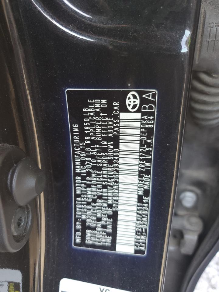 2016 Toyota Corolla L VIN: 5YFBURHE3GP393400 Lot: 84913845