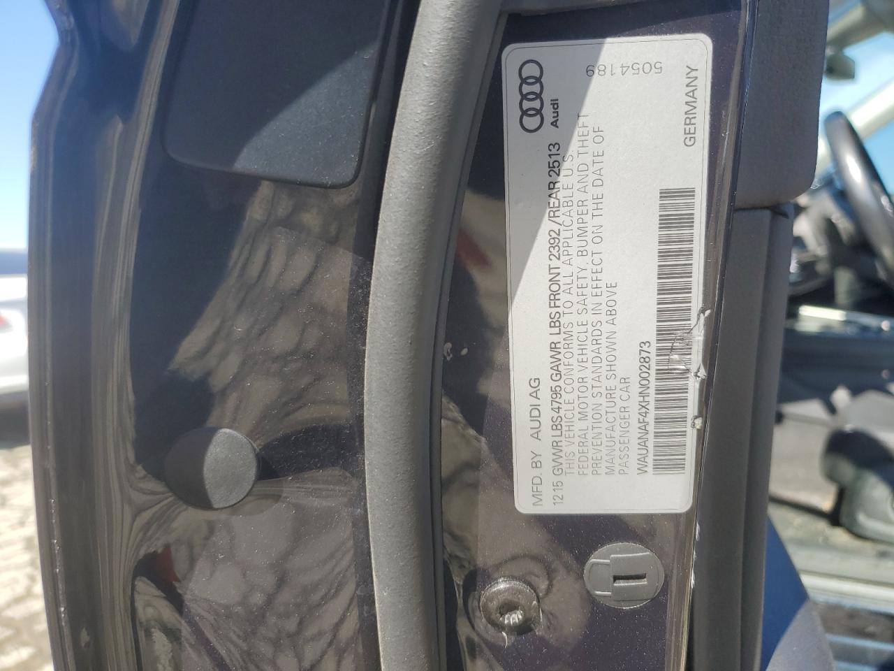 2017 Audi A4 Premium VIN: WAUANAF4XHN002873 Lot: 86718705