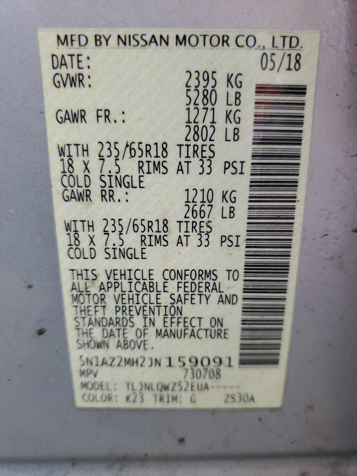 2018 Nissan Murano S VIN: 5N1AZ2MH2JN159091 Lot: 84937885