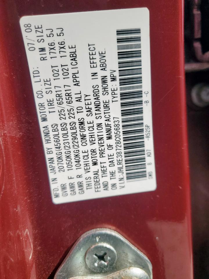 2008 Honda Cr-V Exl VIN: JHLRE38728C056837 Lot: 90345085