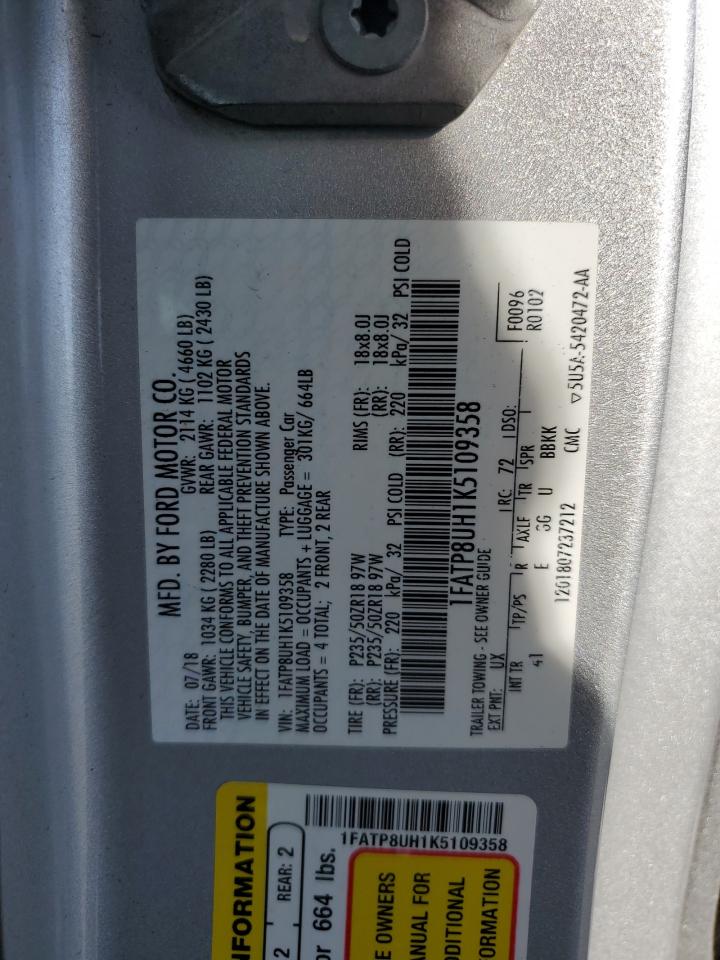 2019 Ford Mustang VIN: 1FATP8UH1K5109358 Lot: 82767365