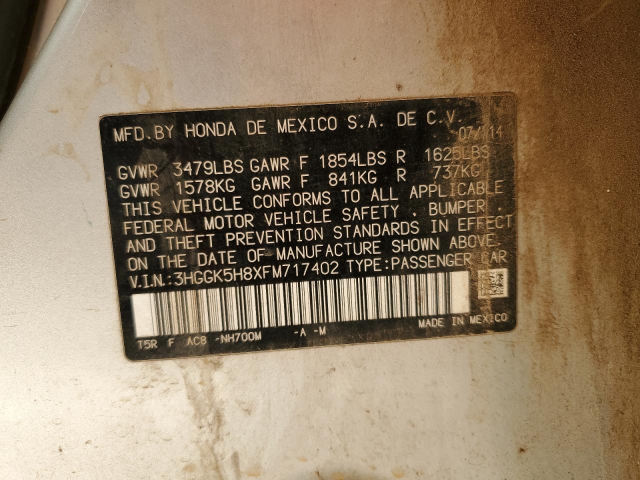 2015 Honda Fit Ex VIN: 3HGGK5H8XFM717402 Lot: 81516385