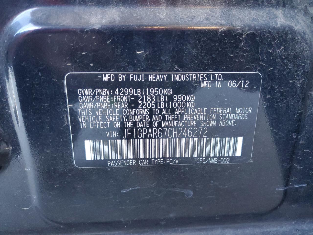 2012 Subaru Impreza Sport Limited VIN: JF1GPAR67CH246272 Lot: 84615385