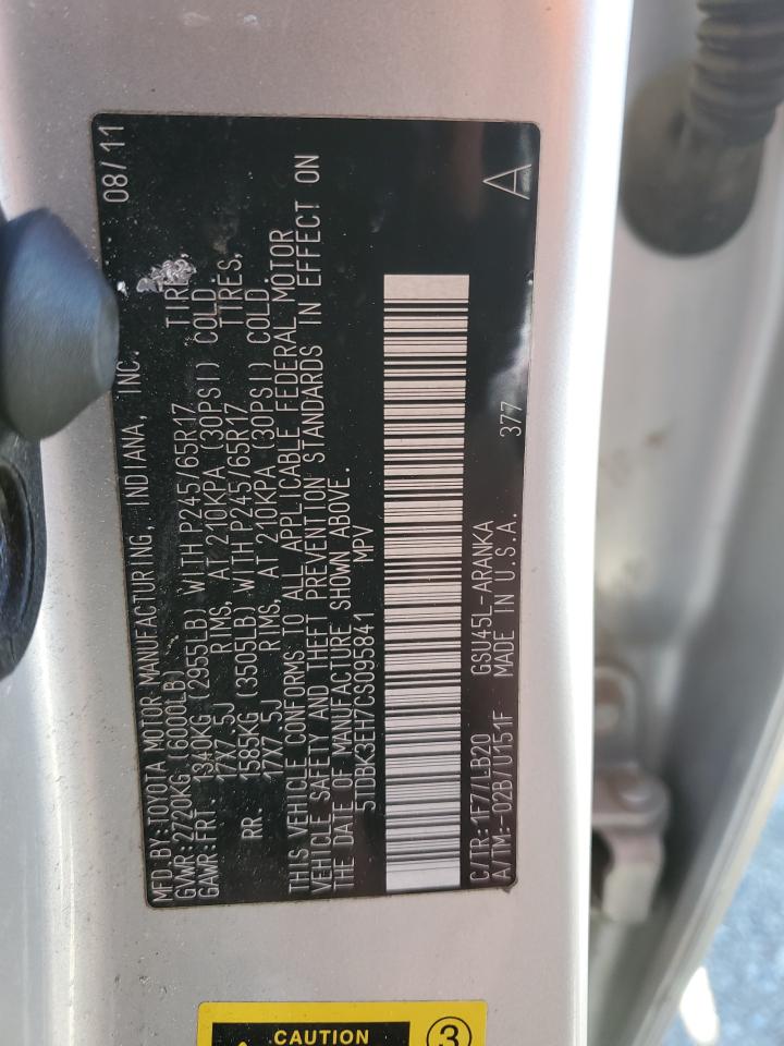 2012 Toyota Highlander Base VIN: 5TDBK3EH7CS095841 Lot: 85001635