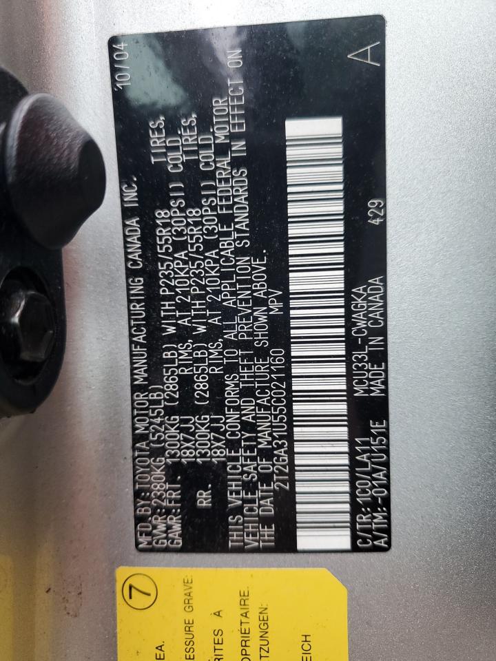 2005 Lexus Rx 330 VIN: 2T2GA31U55C021160 Lot: 85731695