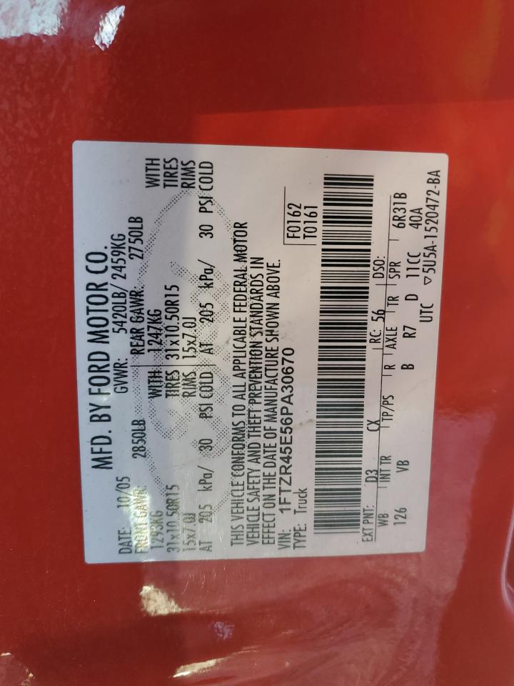 2006 Ford Ranger Super Cab VIN: 1FTZR45E56PA30670 Lot: 82185795