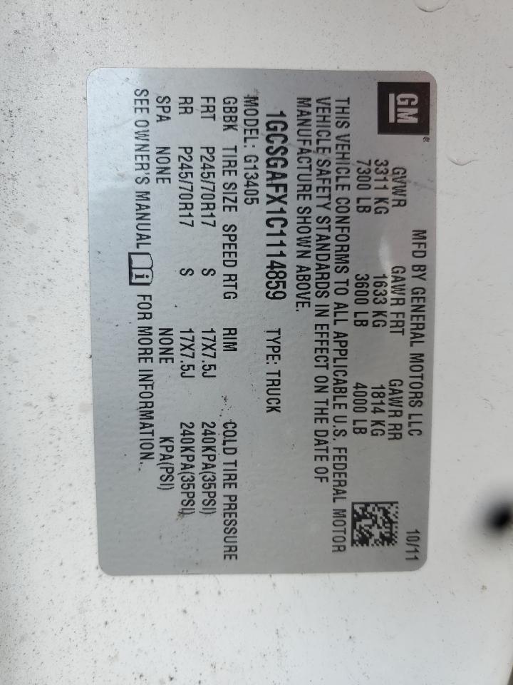 2012 Chevrolet Express G1500 VIN: 1GCSGAFX1C1114859 Lot: 86632395