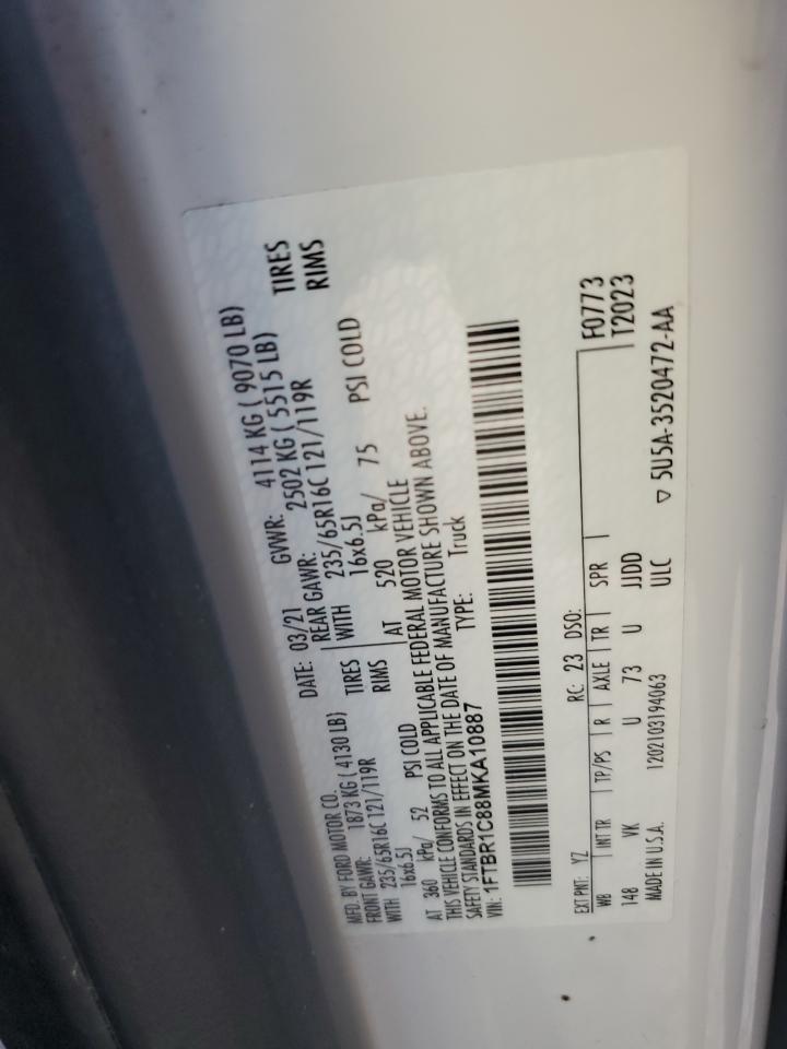 2021 Ford Transit T-250 VIN: 1FTBR1C88MKA10887 Lot: 84973755