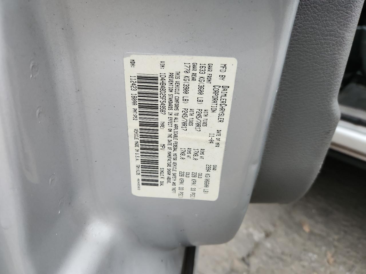 2005 Dodge Durango Slt VIN: 1D4HB48D25F549587 Lot: 82772045