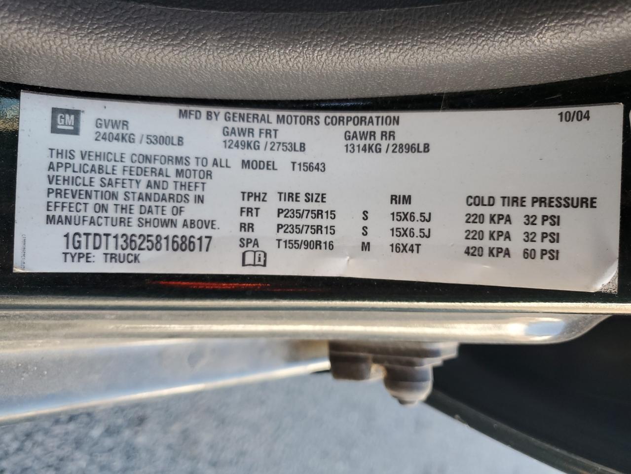 2005 GMC Canyon VIN: 1GTDT136258168617 Lot: 86467365