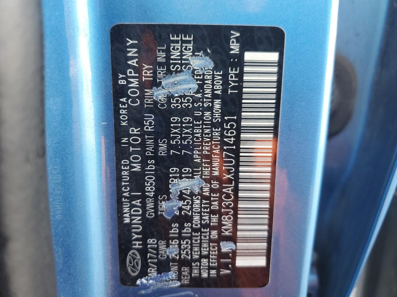 2018 Hyundai Tucson Sport VIN: KM8J3CALXJU714651 Lot: 85382125