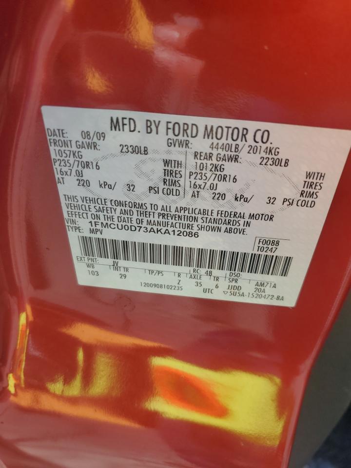 2010 Ford Escape Xlt VIN: 1FMCU0D73AKA12086 Lot: 87284295