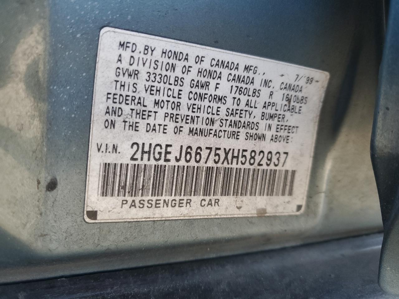 1999 Honda Civic Lx VIN: 2HGEJ6675XH582937 Lot: 89485855