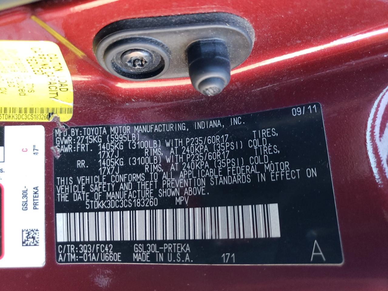 2012 Toyota Sienna Le VIN: 5TDKK3DC3CS183260 Lot: 86156185