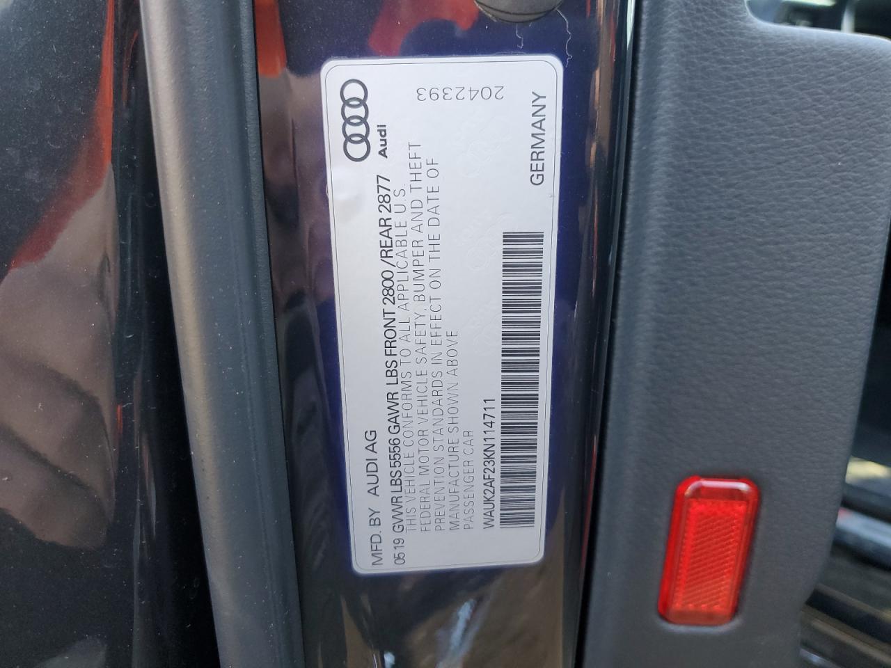 2019 Audi A6 Premium VIN: WAUK2AF23KN114711 Lot: 89665615