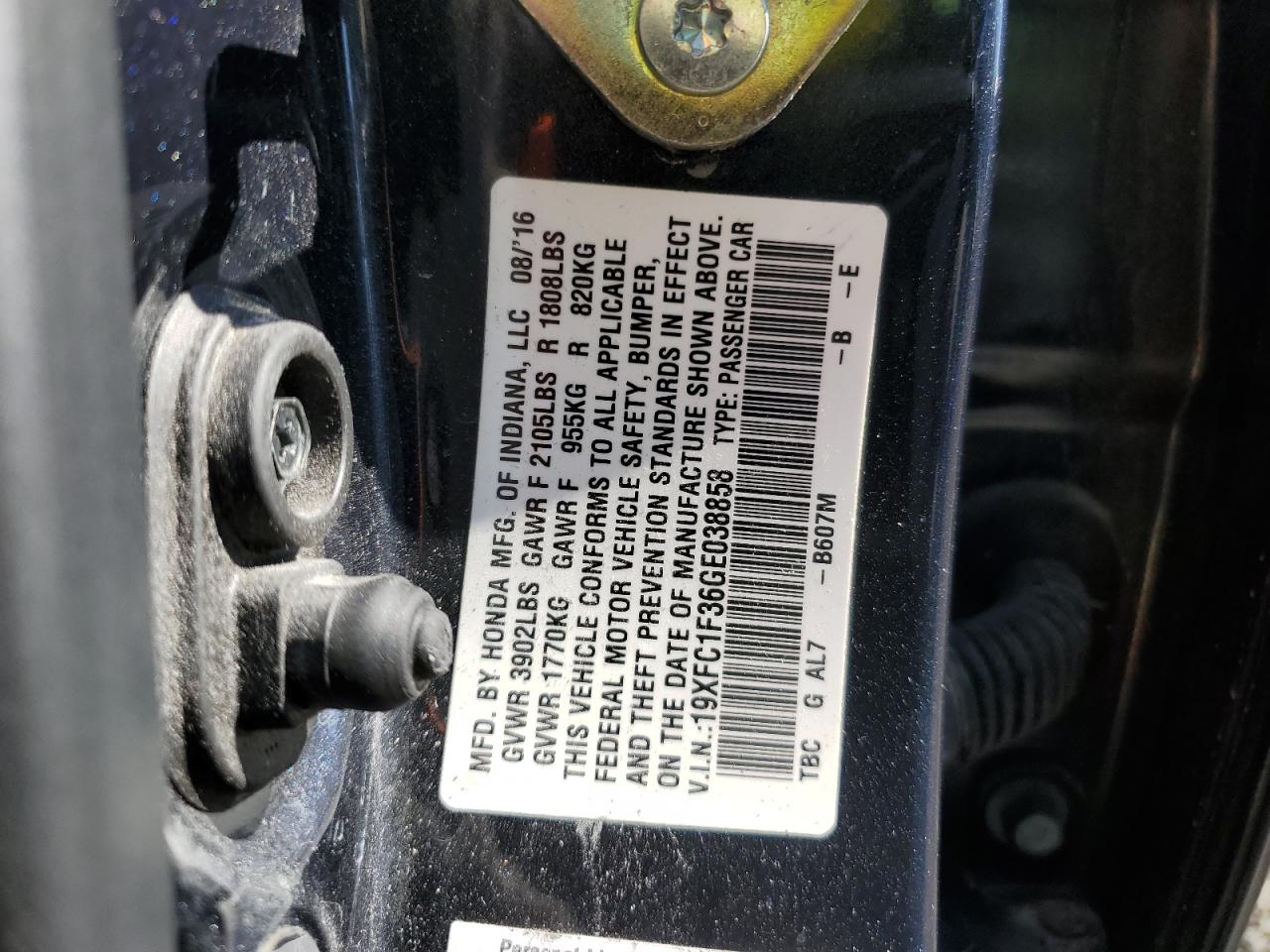 2016 Honda Civic Ex VIN: 19XFC1F36GE038858 Lot: 87240755