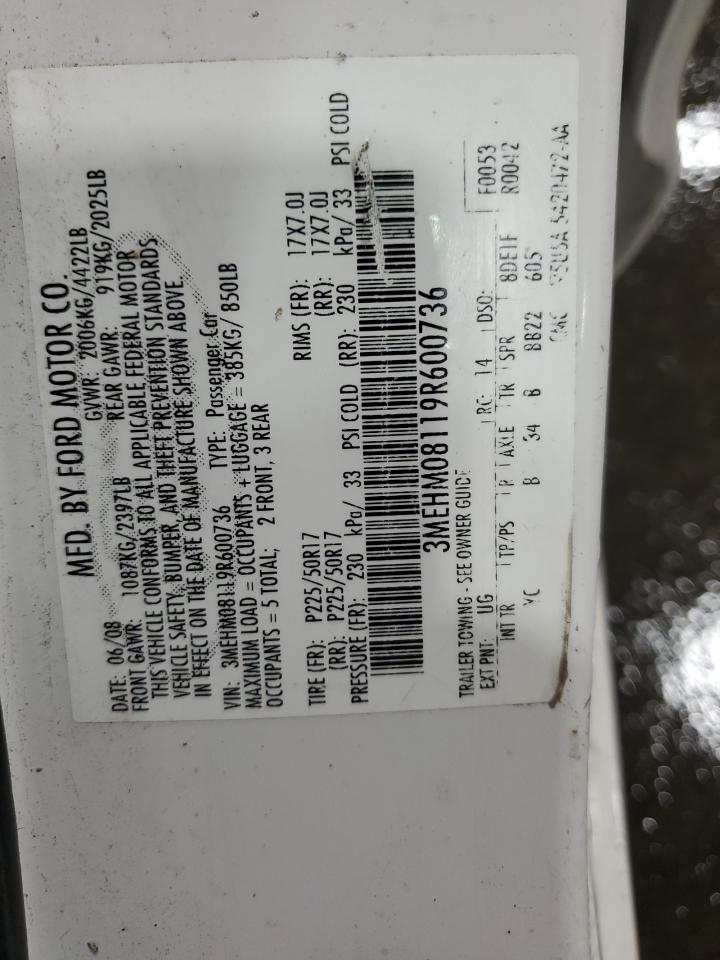 2009 Mercury Milan Premier VIN: 3MEHM08119R600736 Lot: 85170785