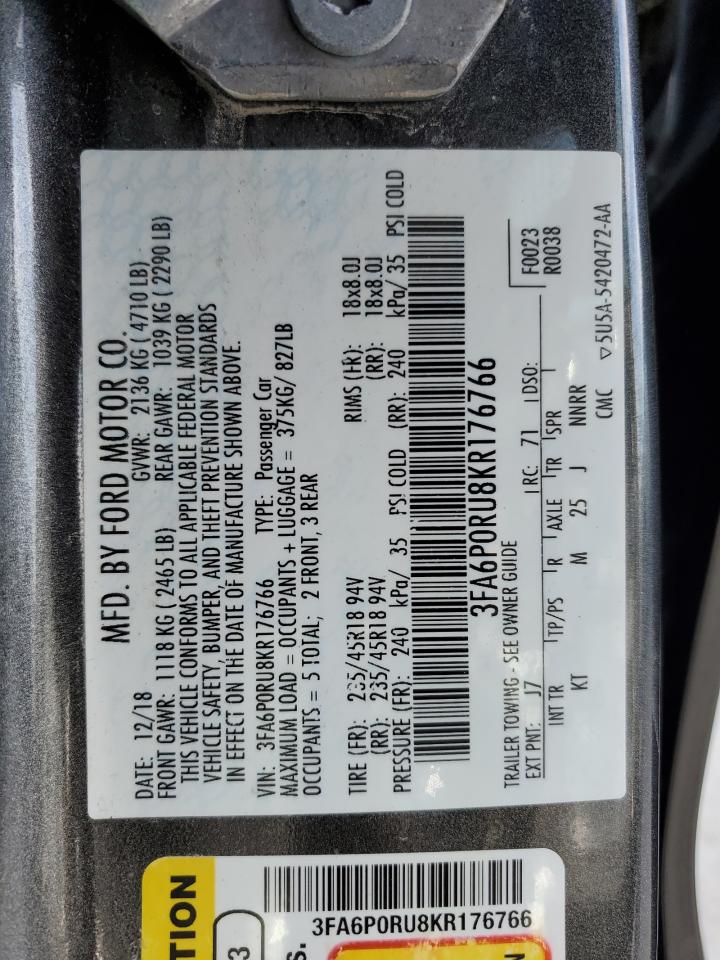 2019 Ford Fusion Titanium VIN: 3FA6P0RU8KR176766 Lot: 84275245