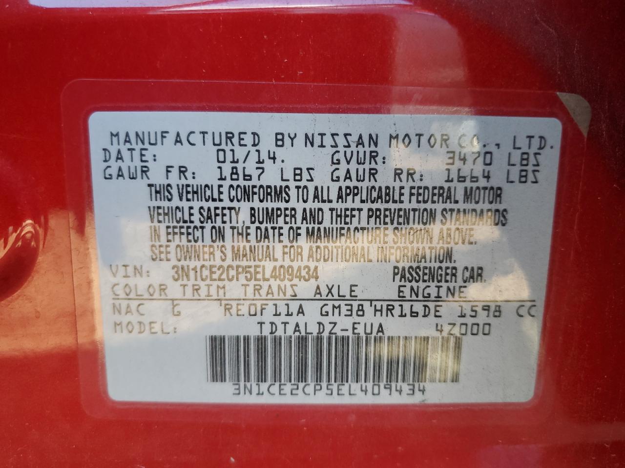 2014 Nissan Versa Note S VIN: 3N1CE2CP5EL409434 Lot: 82199135