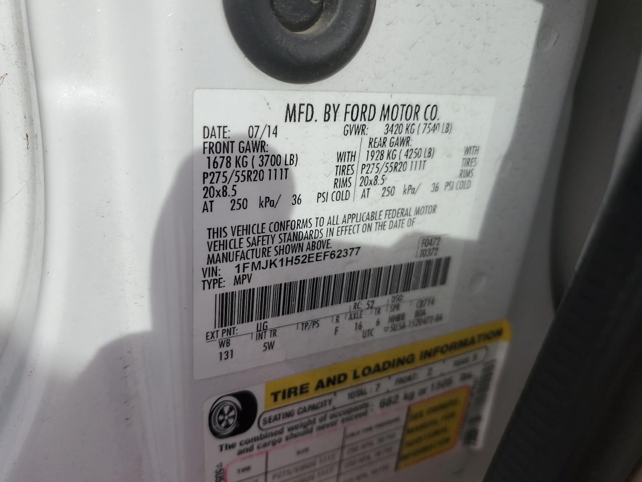 2014 Ford Expedition El Xlt VIN: 1FMJK1H52EEF62377 Lot: 81971585