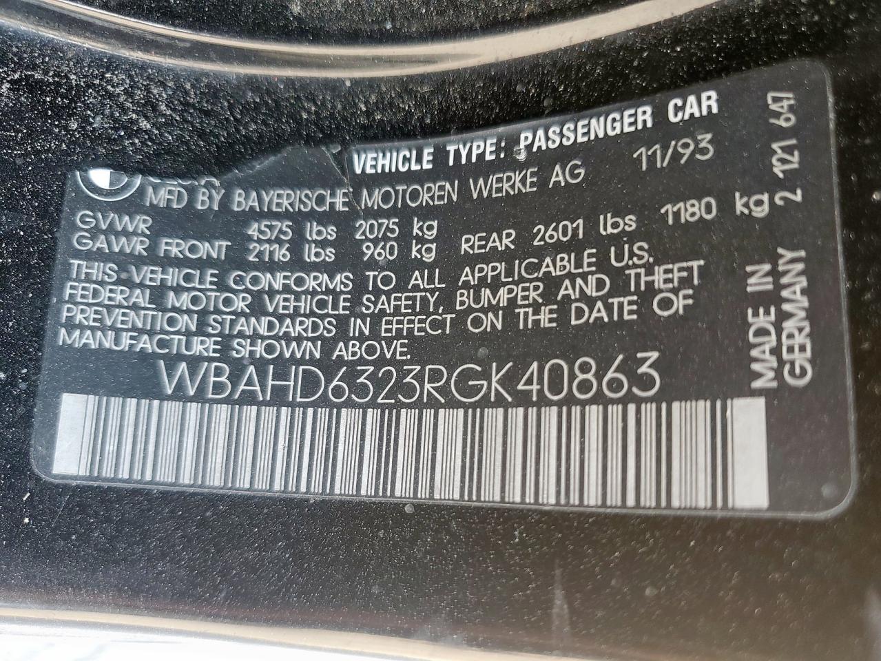 1994 BMW 525 I Automatic VIN: WBAHD6323RGK40863 Lot: 85172635