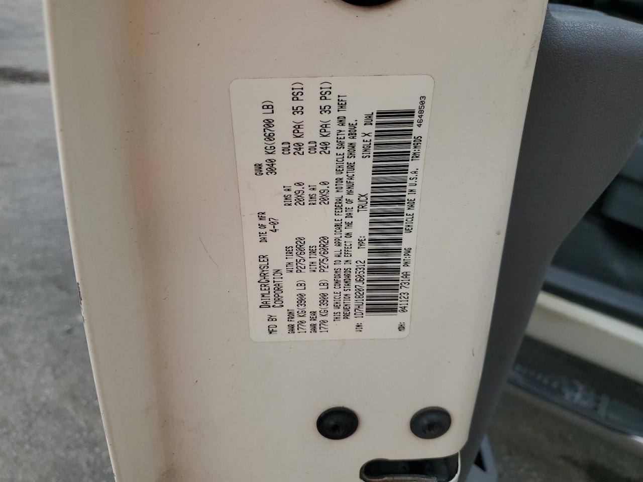 2007 Dodge Ram 1500 St VIN: 1D7HU18207J605312 Lot: 85568615