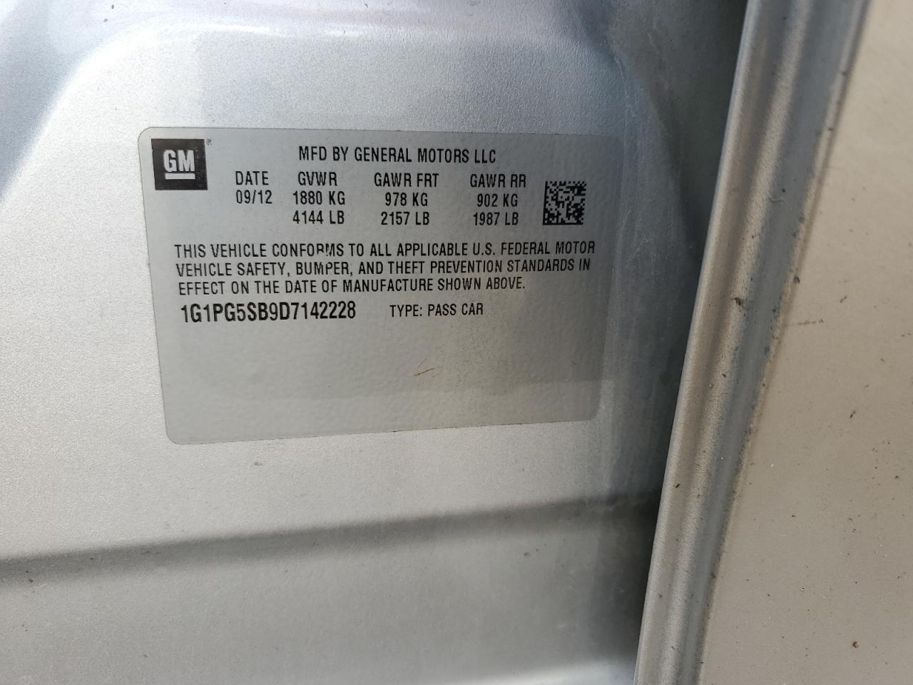 2013 Chevrolet Cruze Ltz VIN: 1G1PG5SB9D7142228 Lot: 85260245