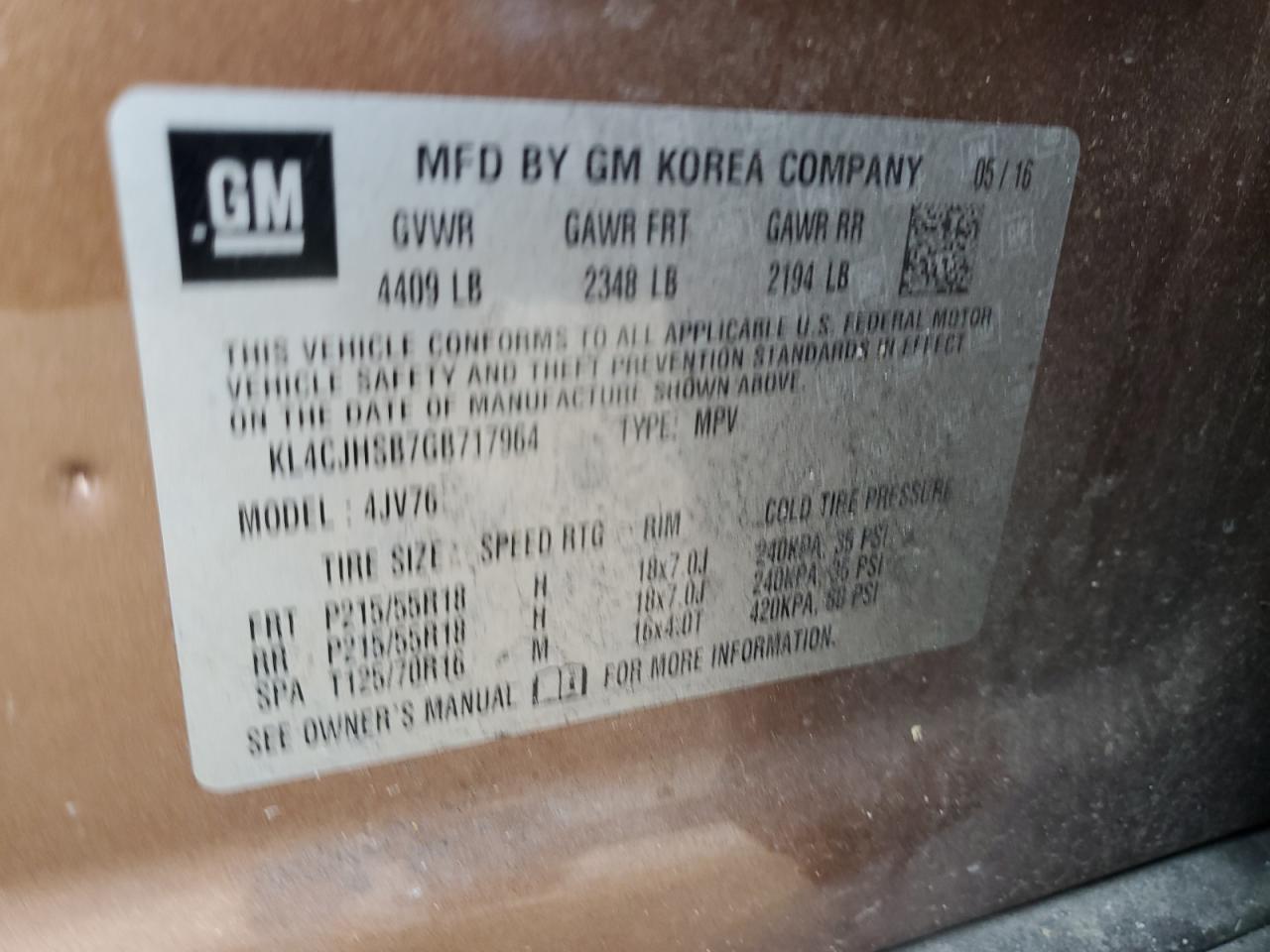 2016 Buick Encore Premium VIN: KL4CJHSB7GB717964 Lot: 86084075