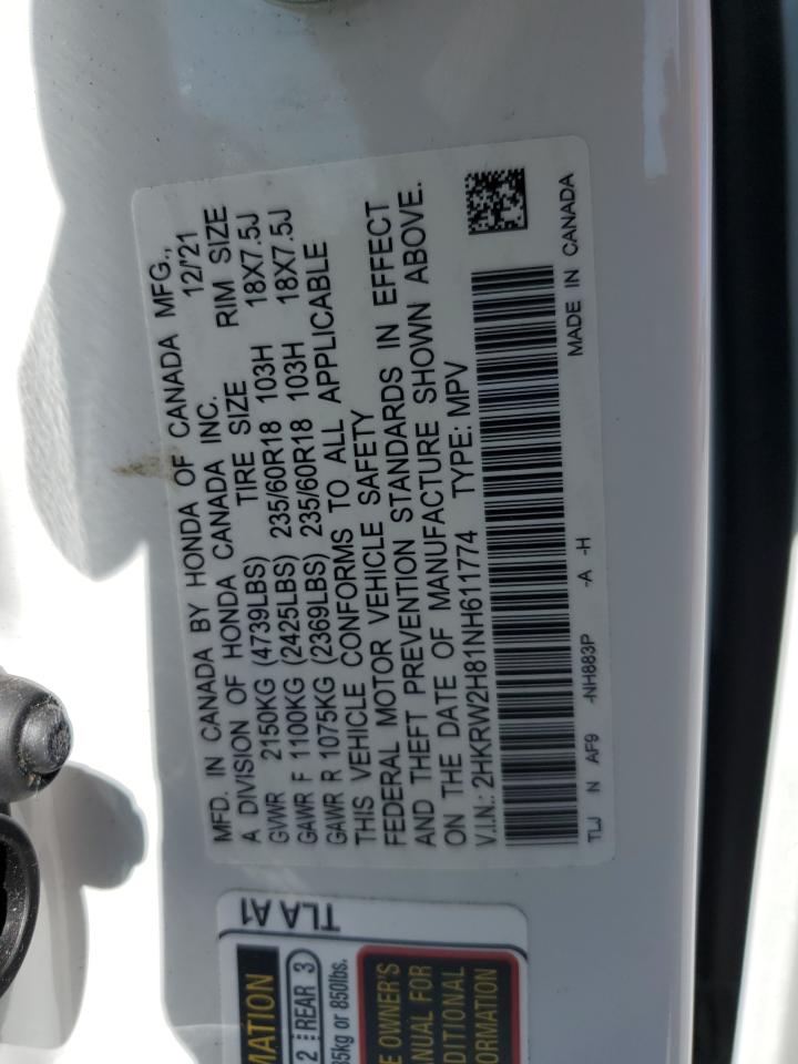 2022 Honda Cr-V Exl VIN: 2HKRW2H81NH611774 Lot: 84652035