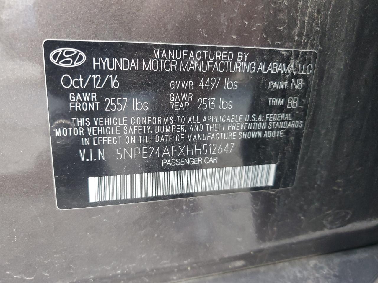 2017 Hyundai Sonata Se VIN: 5NPE24AFXHH512647 Lot: 83849305