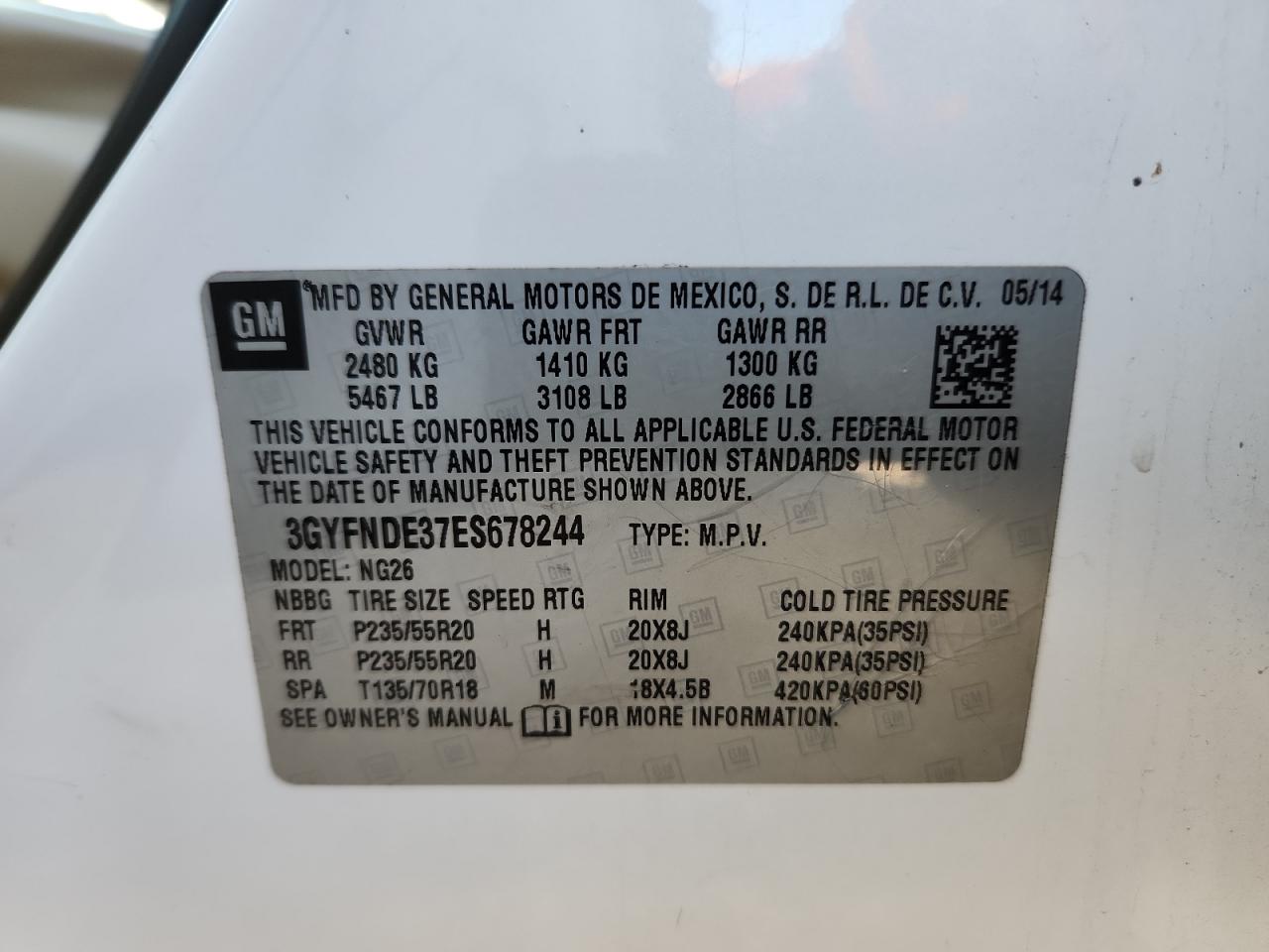 2014 Cadillac Srx Premium Collection VIN: 3GYFNDE37ES678244 Lot: 81960965