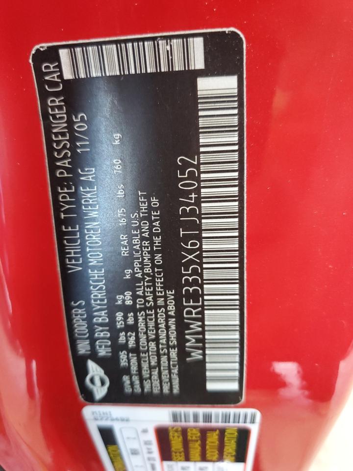 2006 Mini Cooper S VIN: WMWRE335X6TJ34052 Lot: 82626565