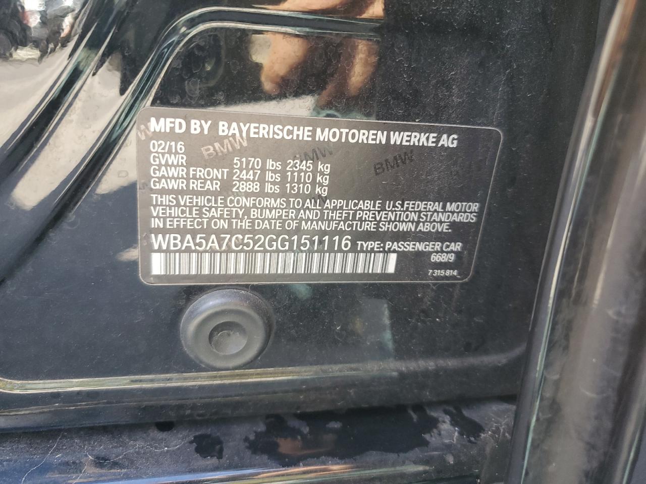 2016 BMW 528 Xi VIN: WBA5A7C52GG151116 Lot: 86519765